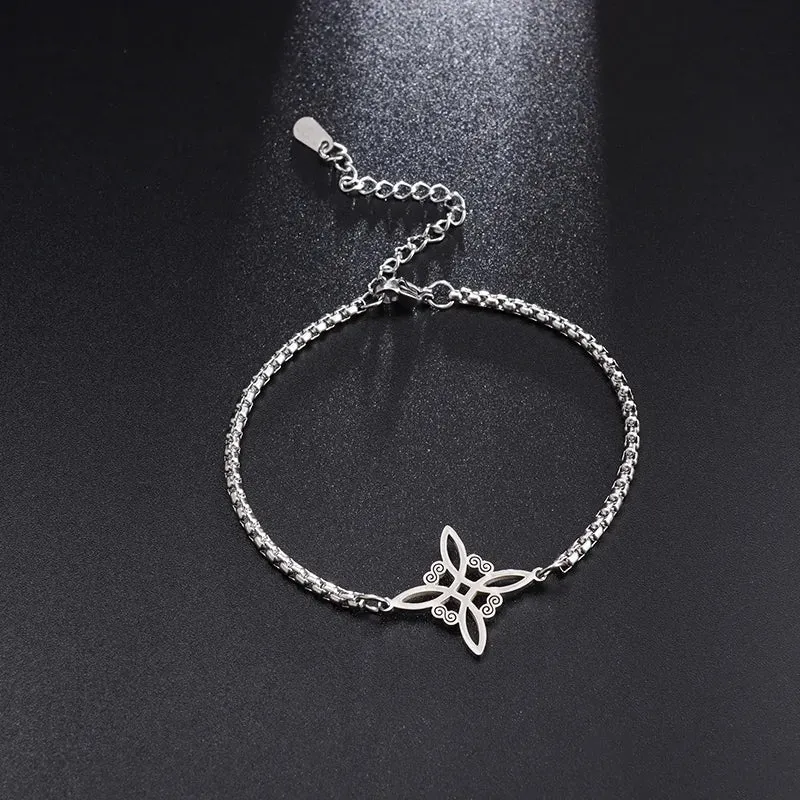 Witchcraft Witch Knot Bracelet Stainless Steel Geometric Cutout Flower Box Chain Cuff Bracelet Women Amulet Jewelry