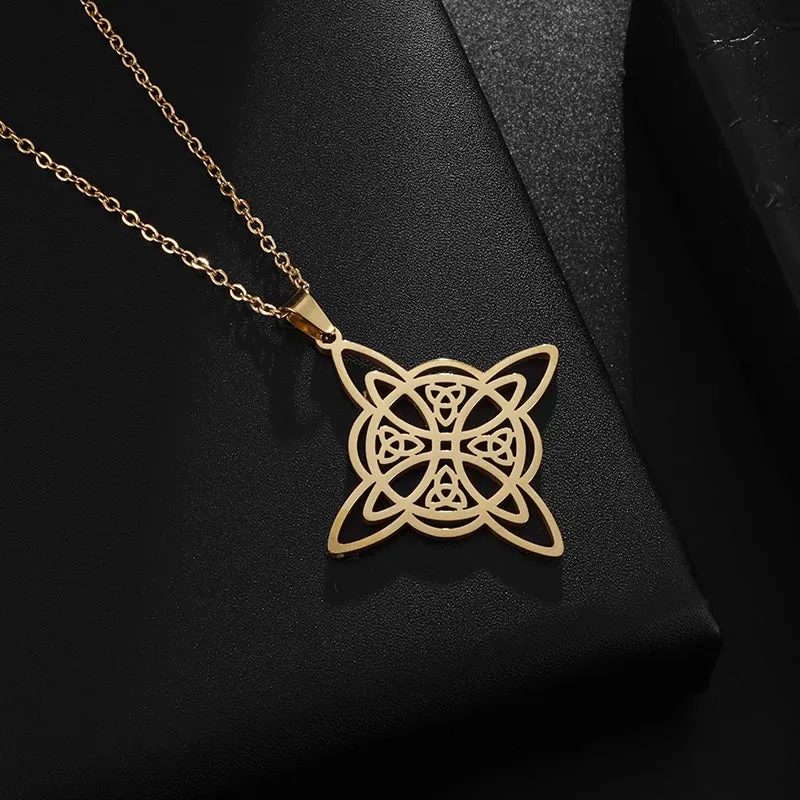 Witchcraft Witch Knot Bracelet Stainless Steel Geometric Cutout Flower Box Chain Cuff Bracelet Women Amulet Jewelry