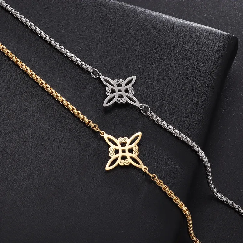 Witchcraft Witch Knot Bracelet Stainless Steel Geometric Cutout Flower Box Chain Cuff Bracelet Women Amulet Jewelry