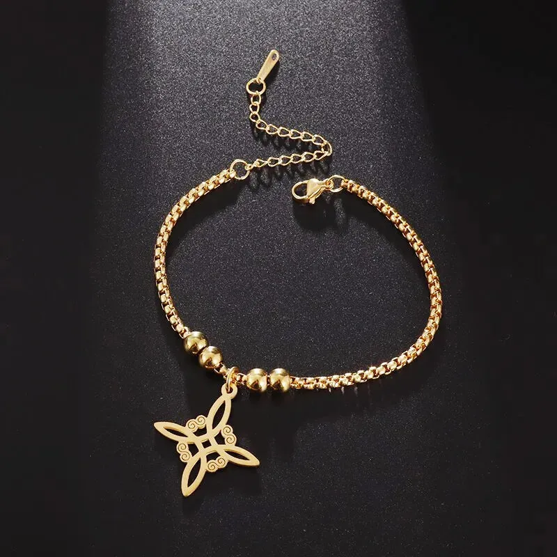 Witchcraft Witch Knot Bracelet Stainless Steel Geometric Cutout Flower Box Chain Cuff Bracelet Women Amulet Jewelry