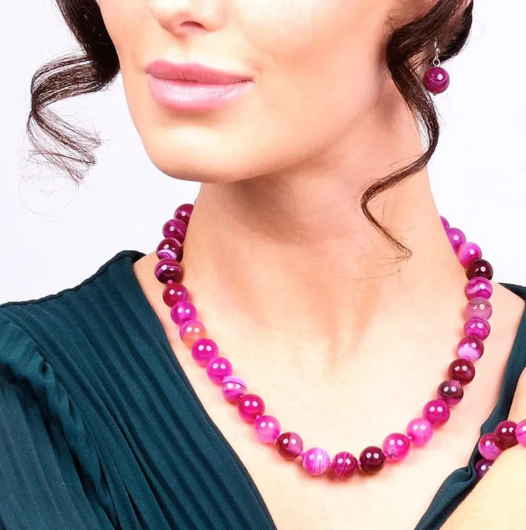 Women's Gemstone Beaded Necklace 12mm Rose Agate
