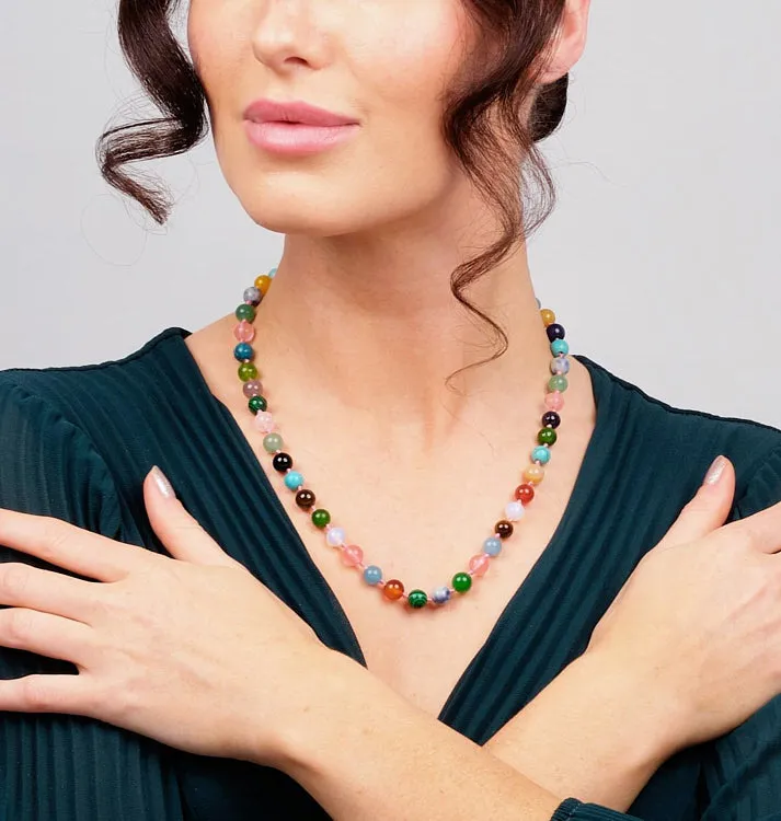 Women's Handmade Gemstone Beaded Necklace 8mm Multicolour Agate