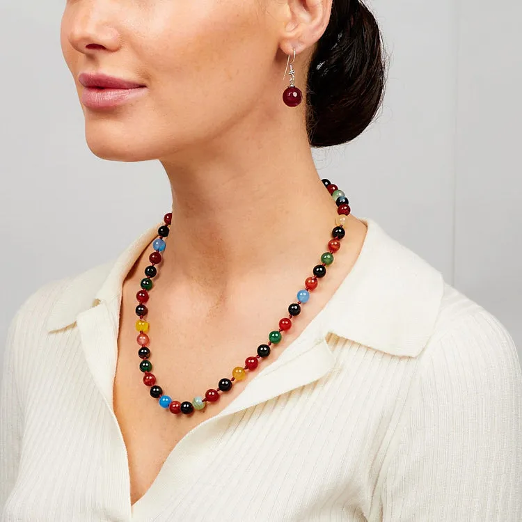 Women's Handmade Gemstone Beaded Necklace 8mm Multicolour Agate